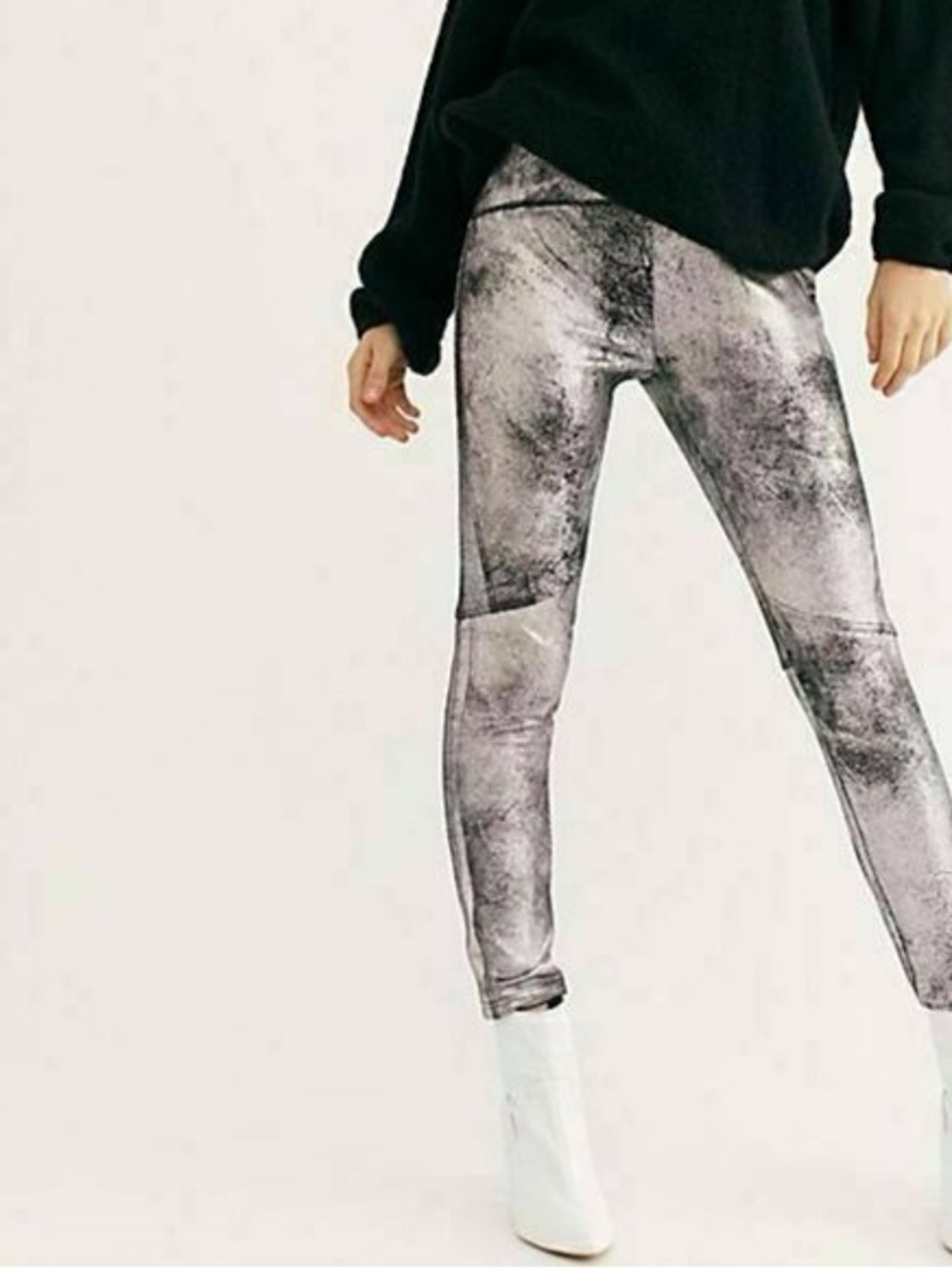 Free People‎ Rio Metallic Faux Suede Skinny Leggings Silver Nickel 27 Vegan